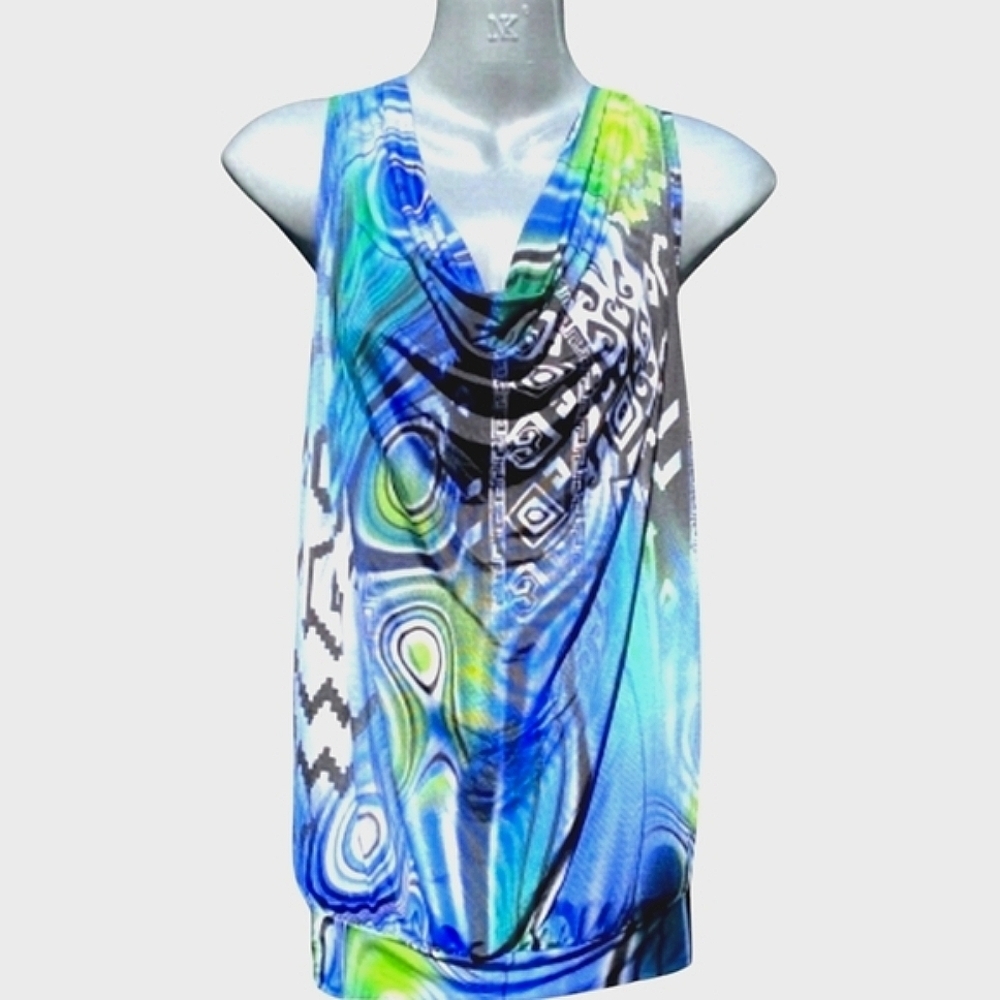 INCONNUE Open Back Y2K Abstract Print Sleeveless Blouse Size Small